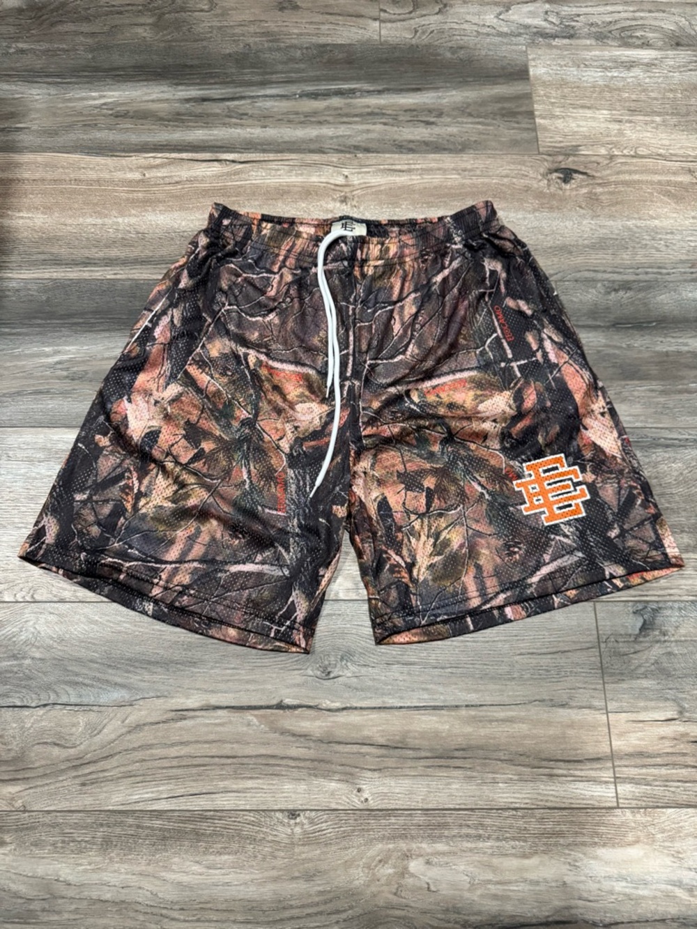 Eric Emanuel Camo Mesh Athletic Shorts with Orange Logo
